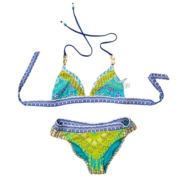 Trina Turk Seychelles Triangle Bikini Top w/Matching Hipster Bottoms Size 8 / 10 - Picture 1 of 13